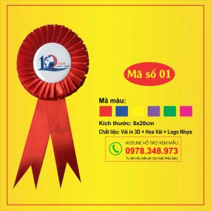 HOA CÀI ÁO ĐẠI BIỂU - HOA CÀI ÁO HỘI NGHỊ - HOA CÀI ÁO SỰ KIỆN
✅ Mã Sản Phẩm: HOA CÀI ÁO ĐẠI BIỂU - HOA CÀI ÁO HỘI NGHỊ - HOA CÀI ÁO SỰ KIỆN

✅ Tư vấn báo giá: Gọi Ngay


Quy cách kỹ thuật của Hoa cài áo đại biểu mã số 01
✔️ Chất liệu: Cánh hoa, đuôi nội dung in trên hoa được làm bằng vải lụa phi bóng, logo được làm bằng nhựa.

✔️ Kích thước: 8x20cm

✔️ Màu sắc: Có nhiều loại màu sắc khác nhau để bạn lựa chọn:


Hoa cài áo Đại Biểu Mã Số 01
Cửa hàng Hoa Cài áo đại biểu Đức Cường cung cấp các loại hoa cài áo đại biểu cho các dịp lễ lớn như: Lễ thành lập, Lễ kỷ niệm 10 năm, 20 năm, 30 năm, 40 năm, 50 năm....

Lễ khởi công, lễ khánh thành..vv